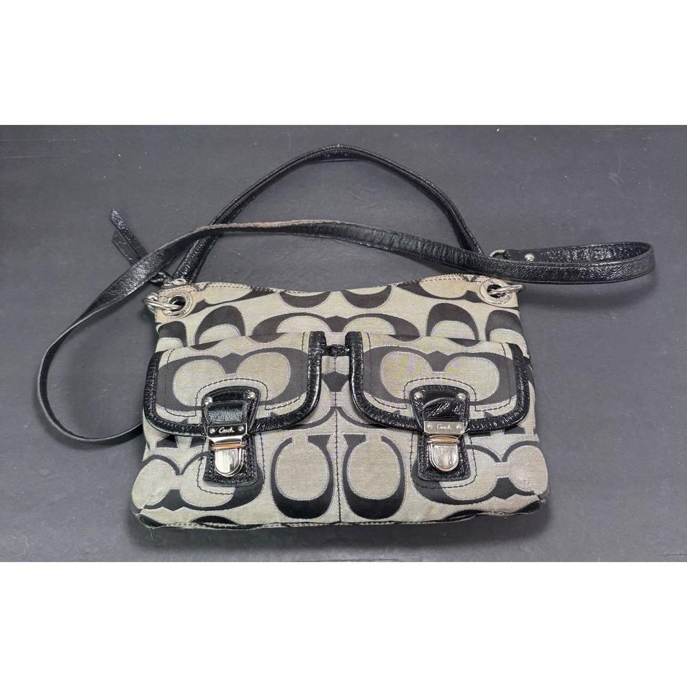 Coach Crossbody Bag Womens Medium Black Gray Signature Poppy 18980